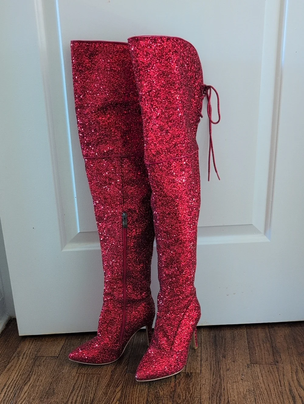 Women's Red Glitter Over-the-Knee Boots Size 5.5 NWOT